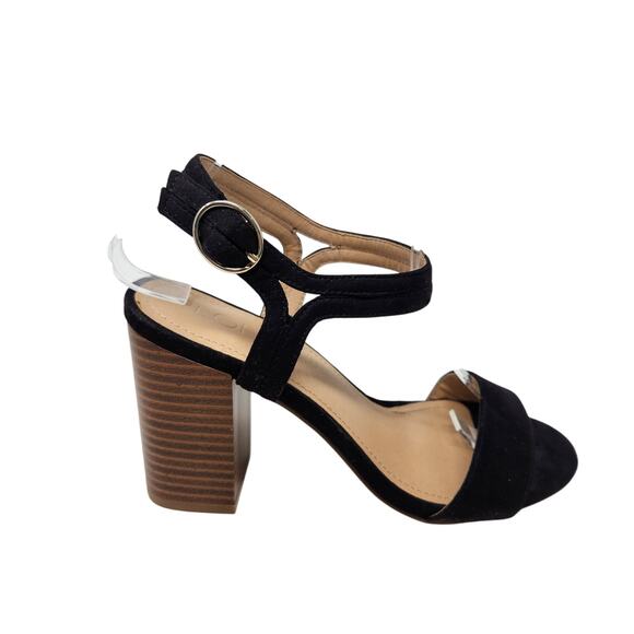 Loft Faux Suede Block Heels Sandal Adjustable Ankle Strap Black Size 7 M - Picture 2 of 12